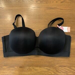 NWT Cacique Bra 44D Black Lightly Lined Multi-Way Convertible Strapless Underwir